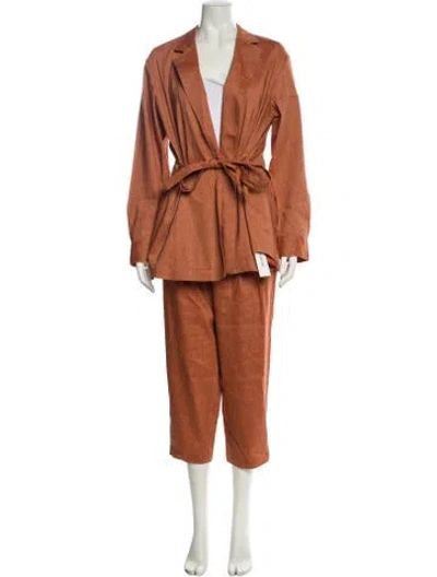 Pre-owned Lafayette 148 Linen Ruffle Embellishment Pant Set W/ Tags In Orange