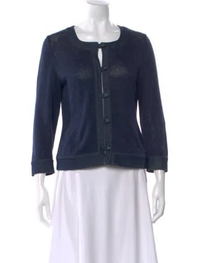 Pre-owned Lafayette 148 Linen Scoop Neck Sweater In Blue