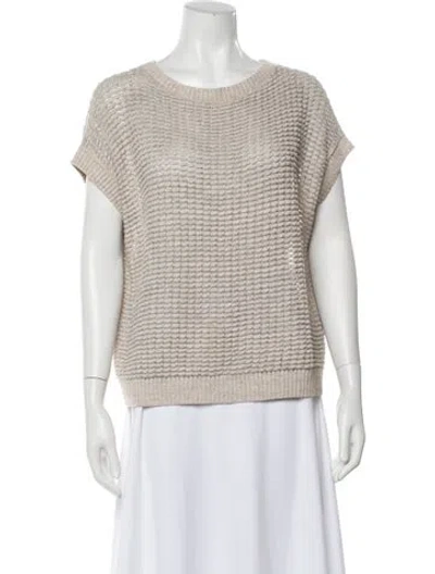 Pre-owned Lafayette 148 Linen Scoop Neck Sweater In Gray