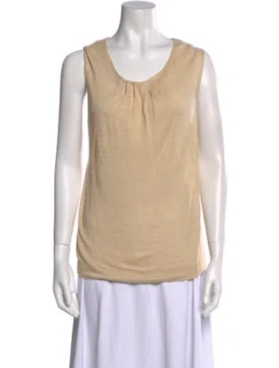 Pre-owned Lafayette 148 Linen Scoop Neck Sweater In Neutral