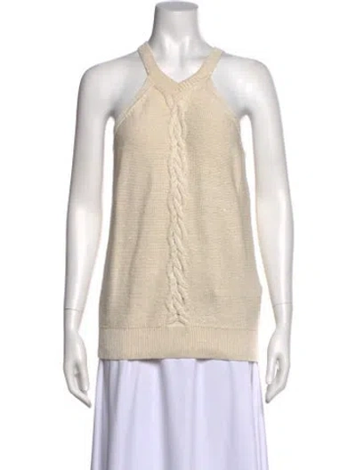 Pre-owned Lafayette 148 Linen Scoop Neck Sweater In Neutral