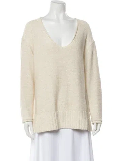 Pre-owned Lafayette 148 Linen Scoop Neck Sweater In Neutral
