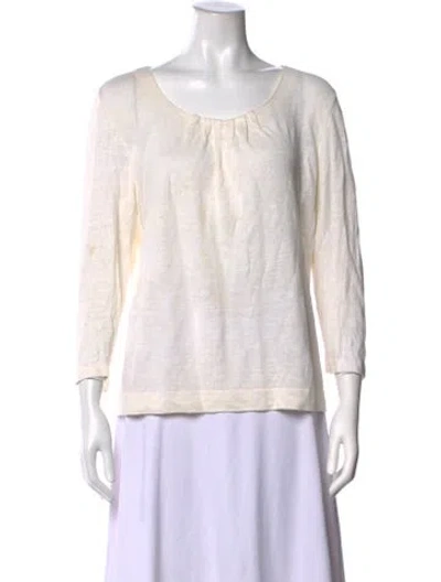 Pre-owned Lafayette 148 Linen Scoop Neck Sweater In Neutrals