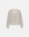 Lafayette 148 Linen Silk Metallic Button V Neck Cardigan In Smoked Taupe Multi