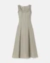 Lafayette 148 Square-neck Linen Dress With Knit Trim In Pencil Grey