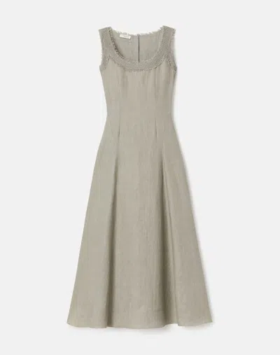 LAFAYETTE 148 LINEN SQUARE NECK FIT & FLARE DRESS
