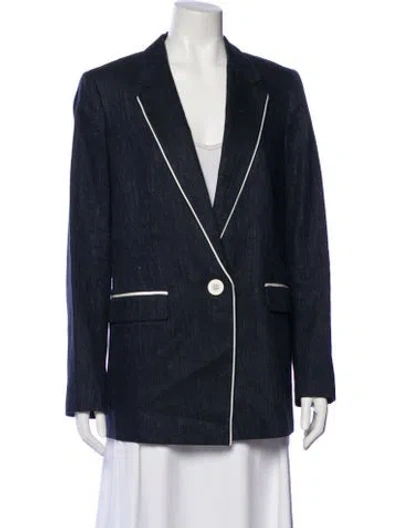 Pre-owned Lafayette 148 Linen Striped Blazer In Blue