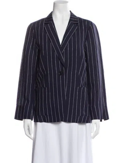 Pre-owned Lafayette 148 Linen Striped Blazer In Blue