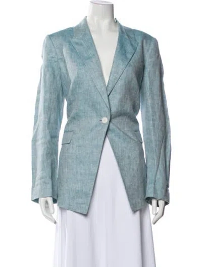 Pre-owned Lafayette 148 Linen Striped Blazer In Blue