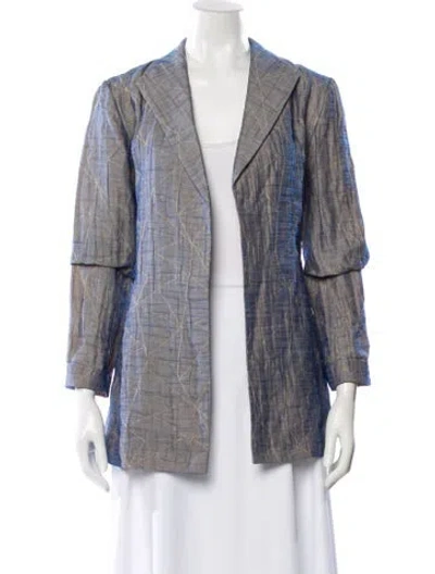 Pre-owned Lafayette 148 Linen Striped Blazer In Blue