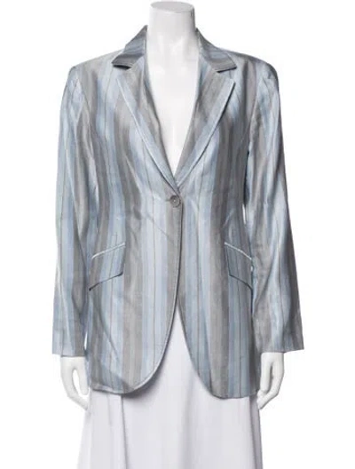 Pre-owned Lafayette 148 Linen Striped Blazer In Blue