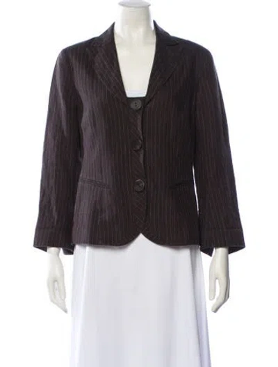 Pre-owned Lafayette 148 Linen Striped Blazer In Brown