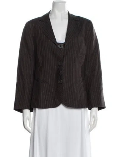 Pre-owned Lafayette 148 Linen Striped Blazer In Brown