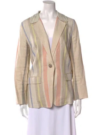 Pre-owned Lafayette 148 Linen Striped Blazer In Neutral