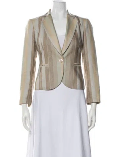 Pre-owned Lafayette 148 Linen Striped Blazer In Neutral