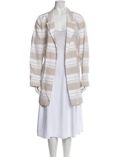 Pre-owned Lafayette 148 Linen Striped Coat In Neutral