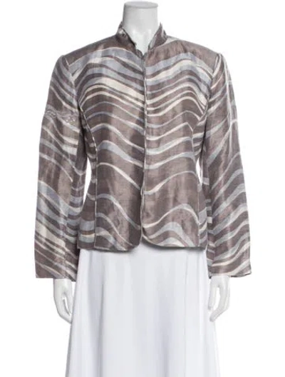 Pre-owned Lafayette 148 Linen Striped Evening Jacket In Gray
