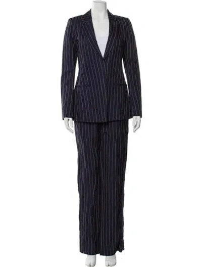 Pre-owned Lafayette 148 Linen Striped Pantsuit W/ Tags In Blue