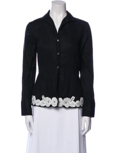 Pre-owned Lafayette 148 Linen Striped Sweater In Blue