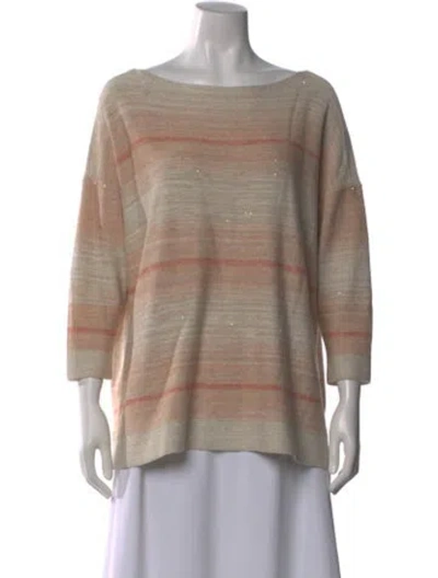 Pre-owned Lafayette 148 Linen Striped Sweater In Neutral