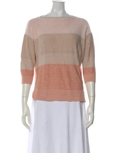 Pre-owned Lafayette 148 Linen Striped Sweater In Pink