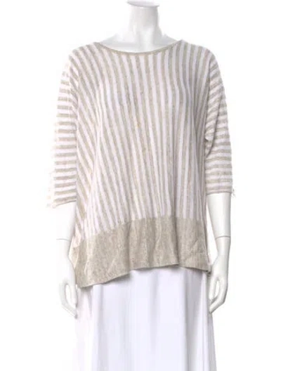 Pre-owned Lafayette 148 Linen Striped Sweater In White