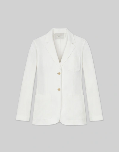 Lafayette 148 Linen Three Pocket Blazer In White