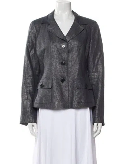 Pre-owned Lafayette 148 Linen Tweed Pattern Blazer In Blue
