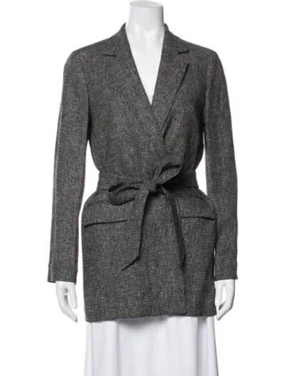 Pre-owned Lafayette 148 Linen Tweed Pattern Coat In Grey