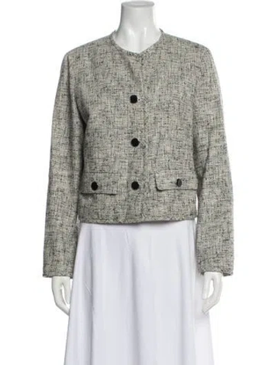 Pre-owned Lafayette 148 Linen Tweed Pattern Evening Jacket In Gray