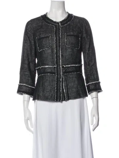 Pre-owned Lafayette 148 Linen Tweed Pattern Jacket In Black