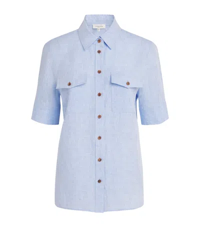 Lafayette 148 Linen Twin-pocket Shirt In Blue