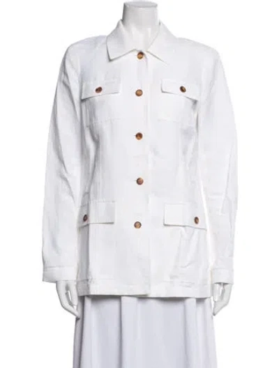 Pre-owned Lafayette 148 Linen Utility Jacket In White