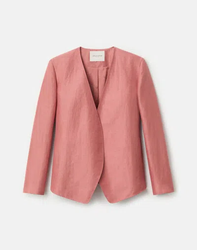 Lafayette 148 Linen Viscose Open Front Collarless Blazer In Red