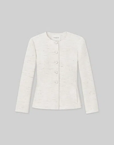 Lafayette 148 Linen-viscose Reed Cloth Collarless Jacket In Beige
