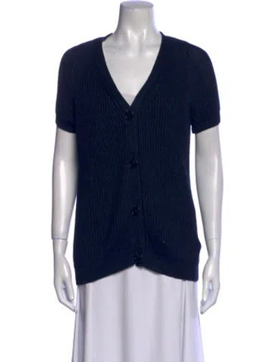 Pre-owned Lafayette 148 Linen V-neck Sweater In Blue