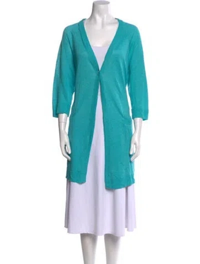 Pre-owned Lafayette 148 Linen V-neck Sweater In Blue