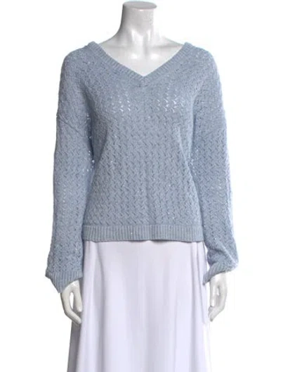 Pre-owned Lafayette 148 Linen V-neck Sweater In Blue