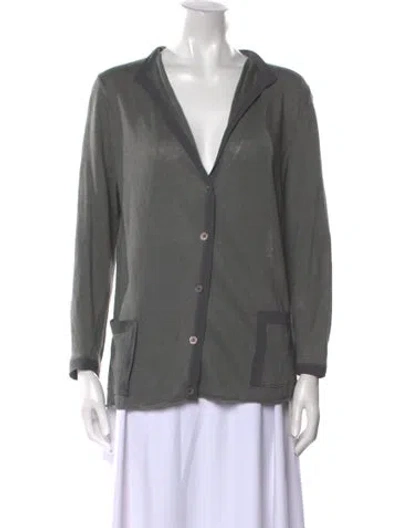 Pre-owned Lafayette 148 Linen V-neck Sweater In Gray