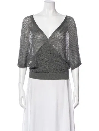 Pre-owned Lafayette 148 Linen V-neck Sweater In Gray