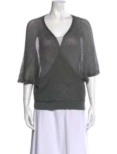 Pre-owned Lafayette 148 Linen V-neck Sweater In Gray