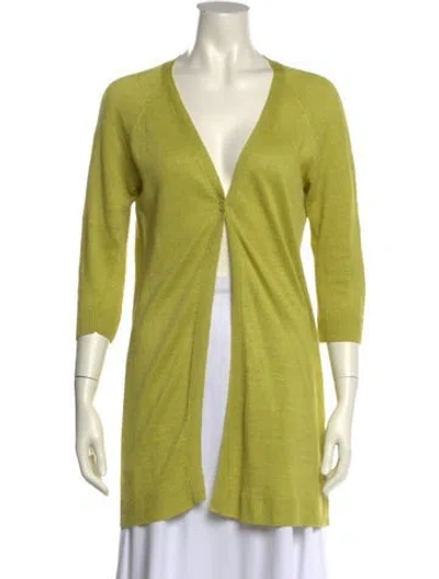 Pre-owned Lafayette 148 Linen V-neck Sweater In Green