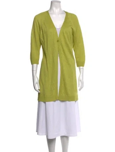 Pre-owned Lafayette 148 Linen V-neck Sweater In Green