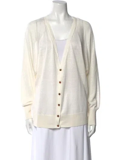 Pre-owned Lafayette 148 Linen V-neck Sweater In Neutral