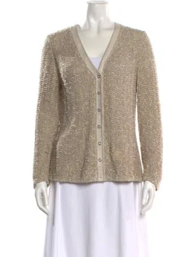 Pre-owned Lafayette 148 Linen V-neck Sweater In Neutral