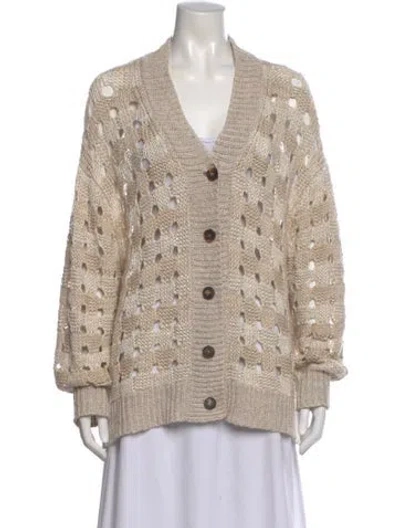Pre-owned Lafayette 148 Linen V-neck Sweater In Neutral