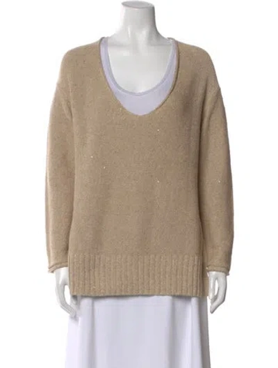 Pre-owned Lafayette 148 Linen V-neck Sweater In Neutral