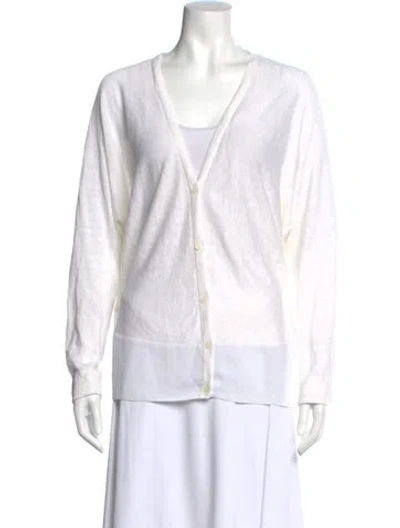 Pre-owned Lafayette 148 Linen V-neck Sweater In Neutral