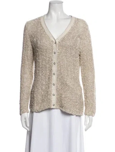 Pre-owned Lafayette 148 Linen V-neck Sweater In Neutrals