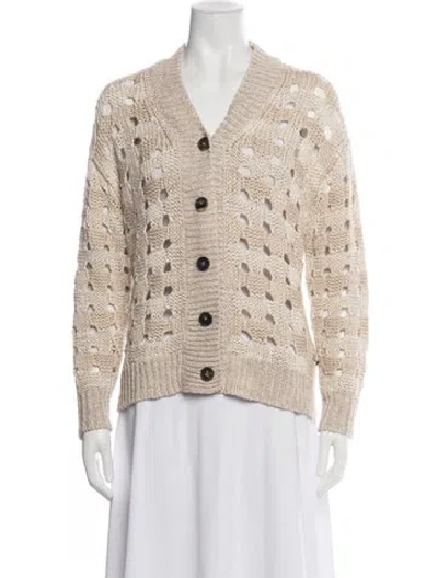 Pre-owned Lafayette 148 Linen V-neck Sweater In Neutrals